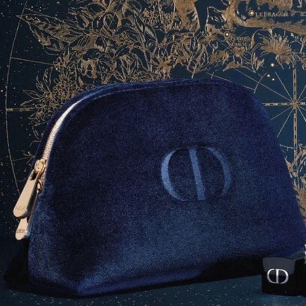 Dior Velvet Midnight Blue Clutch / Cosmetic Bag